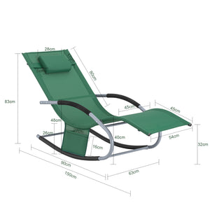 SoBuy Lettino Sdraio da Giardino a Dondolo - Sedia a Dondolo da Esterno in Textilene Verde Scuro con Telaio in Metallo, 150x63x87cm, Lettino Prendisole per Terrazza, Piscina, Patio, OGS28-WD