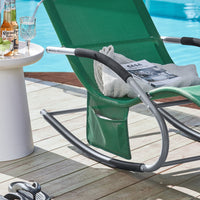 SoBuy Lettino Sdraio da Giardino a Dondolo - Sedia a Dondolo da Esterno in Textilene Verde Scuro con Telaio in Metallo, 150x63x87cm, Lettino Prendisole per Terrazza, Piscina, Patio, OGS28-WD