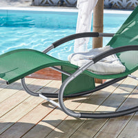 SoBuy Lettino Sdraio da Giardino a Dondolo - Sedia a Dondolo da Esterno in Textilene Verde Scuro con Telaio in Metallo, 150x63x87cm, Lettino Prendisole per Terrazza, Piscina, Patio, OGS28-WD