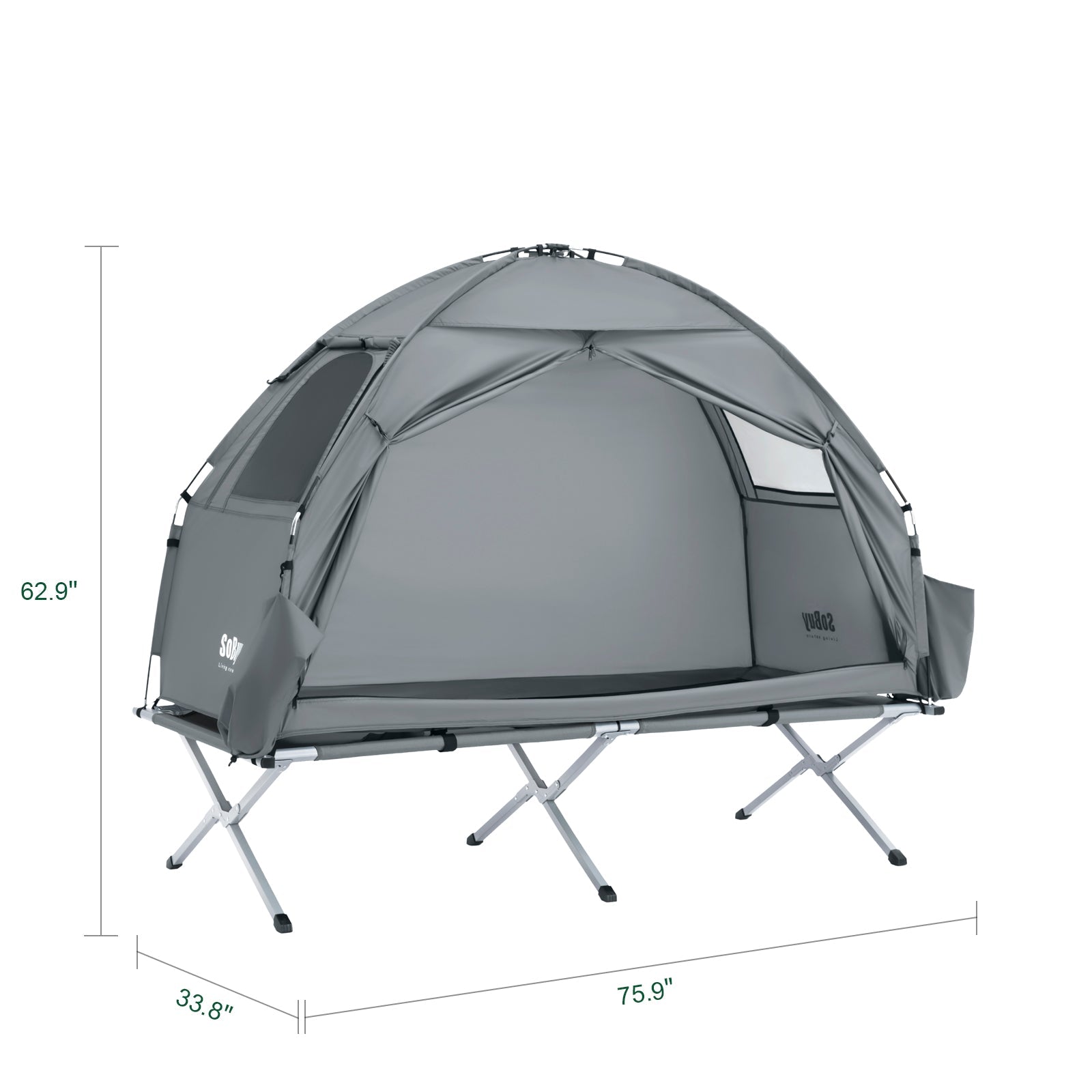 SoBuy Lettino da campeggio Brandina da campeggio Tenda da esterno con gancio per lampada e tasche porta scarpe Tenda 3 in 1 per 1 persona Pratica 193x86x160 cm OGS32-II-HG