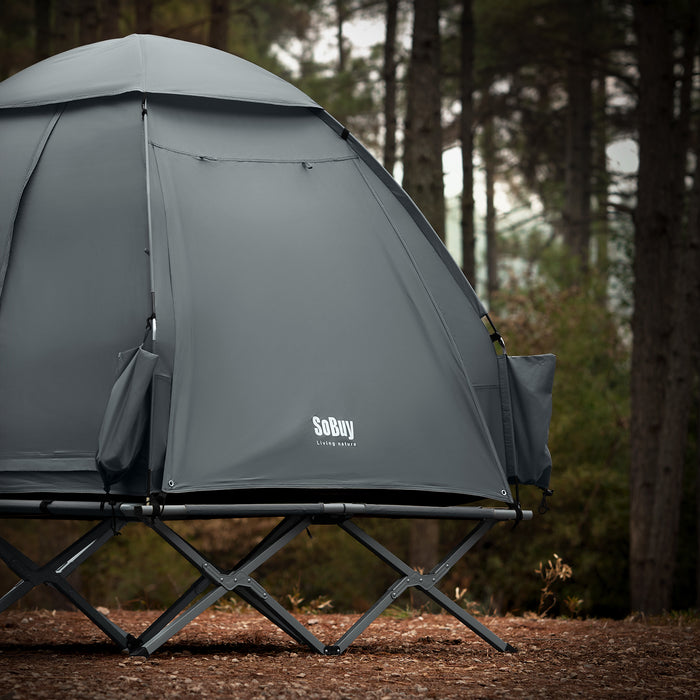 SoBuy Lettino da campeggio Brandina da esterno Tenda antipioggia portatile Starry Sky con tasche porta scarpe Tenda 3 in 1 per 2 persone Grigio 193x145x188 cm OGS32-L-HG