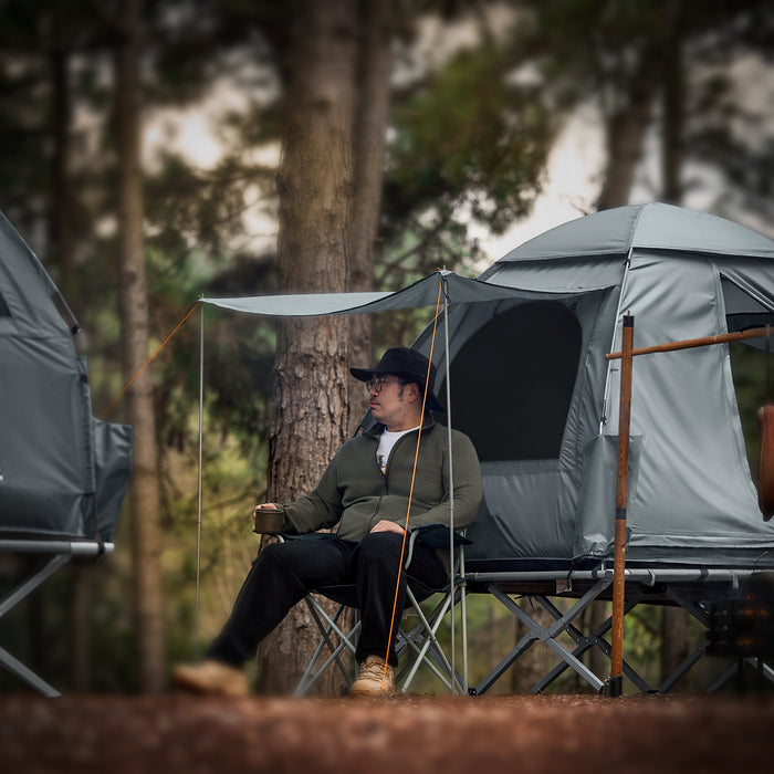 SoBuy Lettino da campeggio Brandina da esterno Tenda antipioggia portatile Starry Sky con tasche porta scarpe Tenda 3 in 1 per 2 persone Grigio 193x145x188 cm OGS32-L-HG