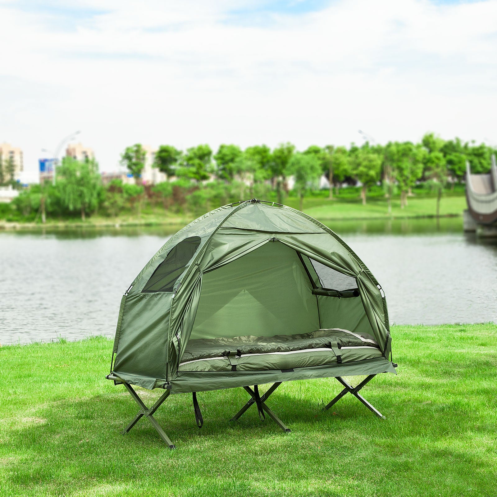 SoBuy® Brandina da Campeggio Pieghevole, Tenda da Campeggio,con Borsa e Materasso ad Aria, OGS32-GR,IT