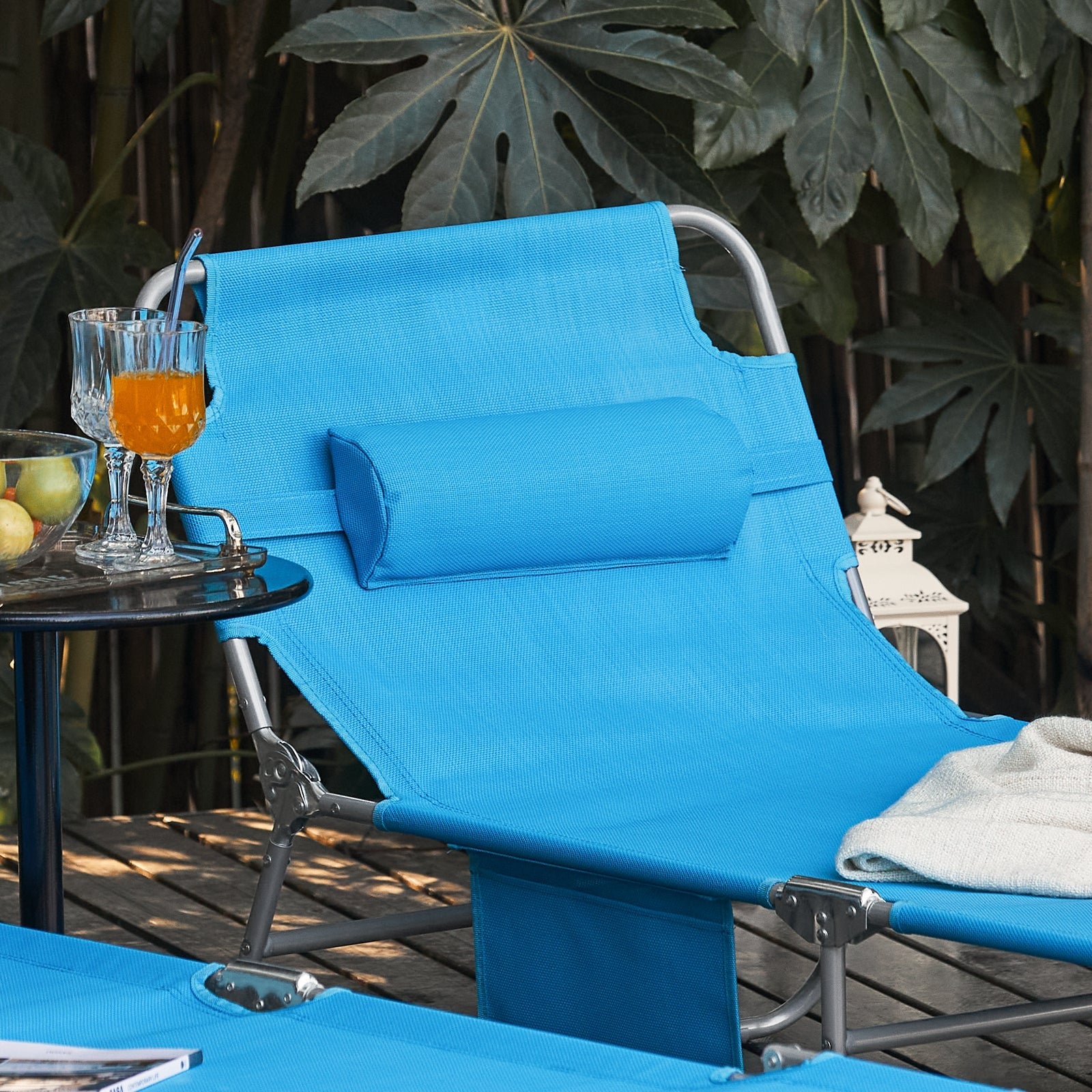 Sdraio pieghevole,lettino prendisole,schienale reclinabile,1 pezzo, Blu OGS35-B