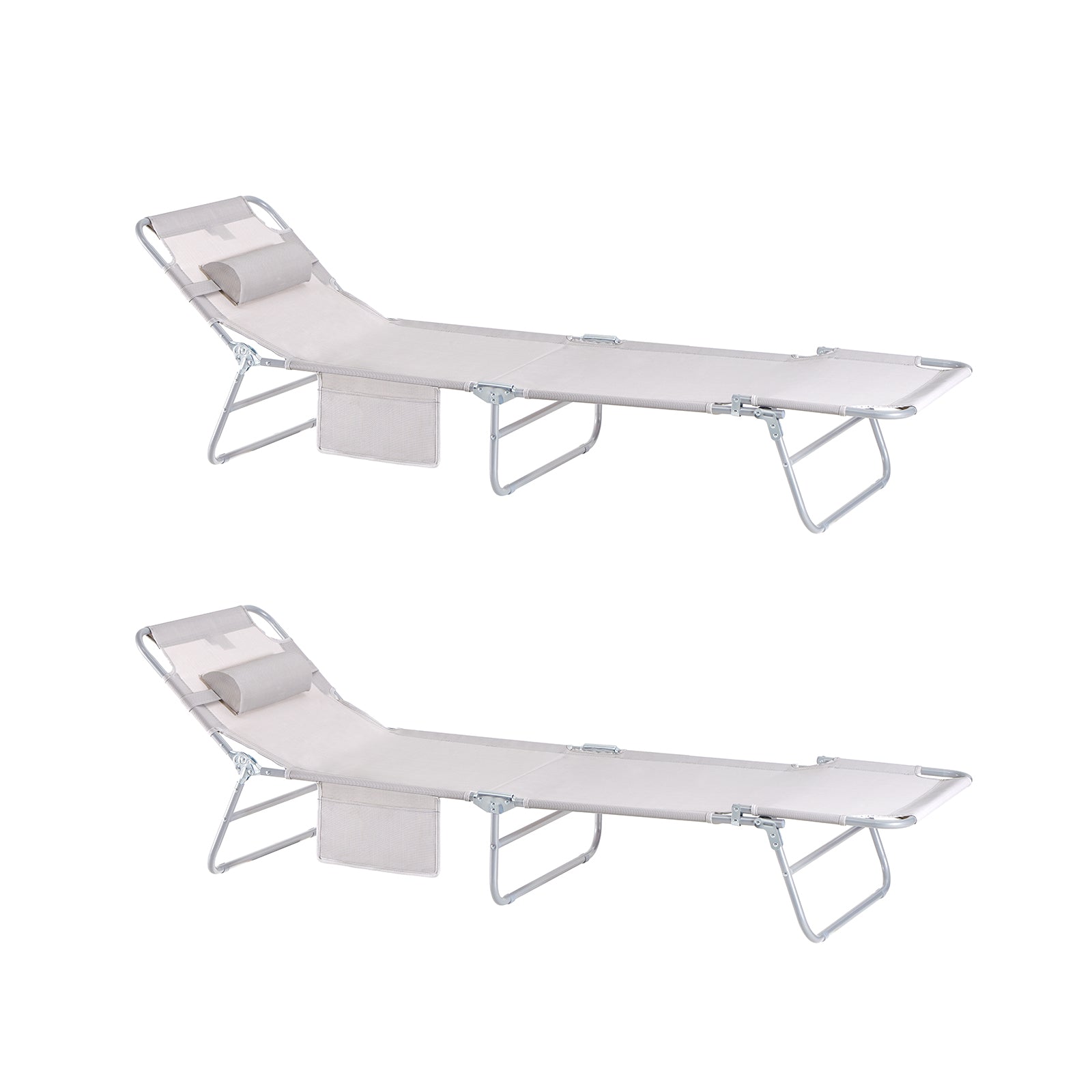 Sdraio pieghevole,lettino prendisole,schienale reclinabile,2 pezzi, Beige OGS35-MIx2