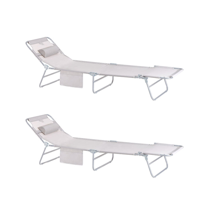 Sdraio pieghevole,lettino prendisole,schienale reclinabile,2 pezzi, Beige OGS35-MIx2