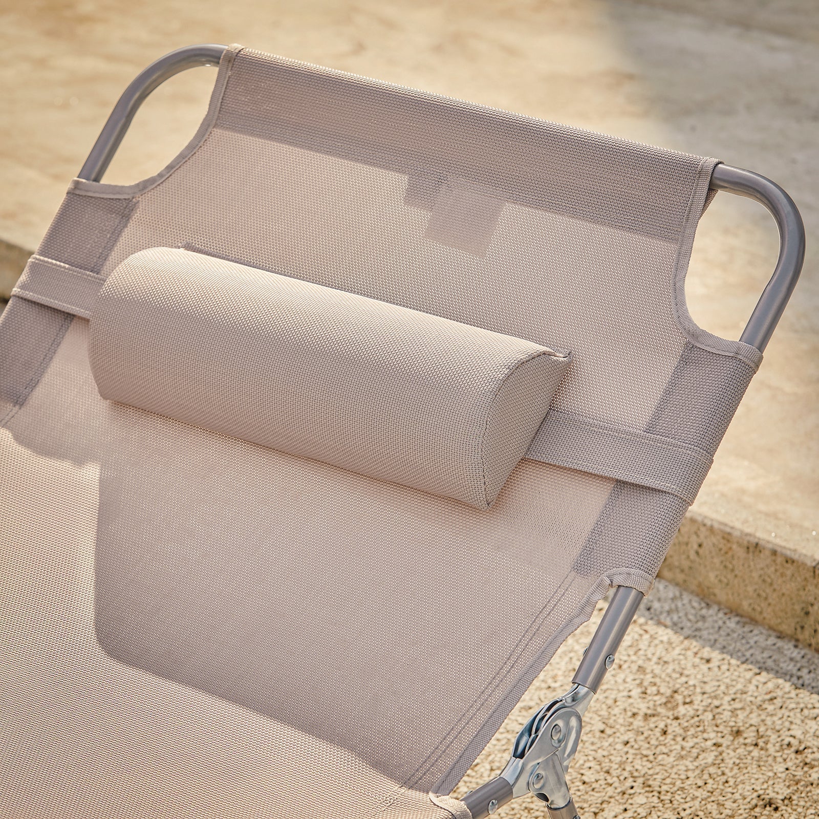 Sdraio pieghevole,lettino prendisole,schienale reclinabile,2 pezzi, Beige OGS35-MIx2