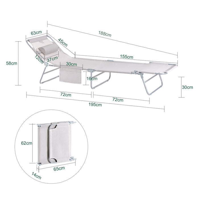 Sdraio pieghevole,lettino prendisole,schienale reclinabile,2 pezzi, Beige OGS35-MIx2