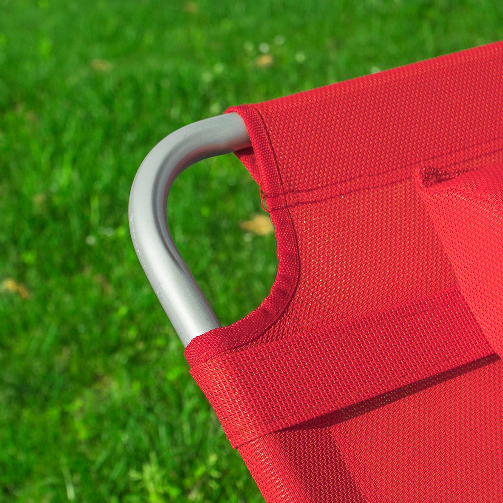 SoBuy Sdraio da Giardino Reclinabile Lettino Prendisole con Cuscino e Tasca Laterale Sedia Sdraio da Esterno per Patio Campeggio Spiaggia Sdraio Pieghevole da Giardino Rosso 155x56x81cm OGS35-R