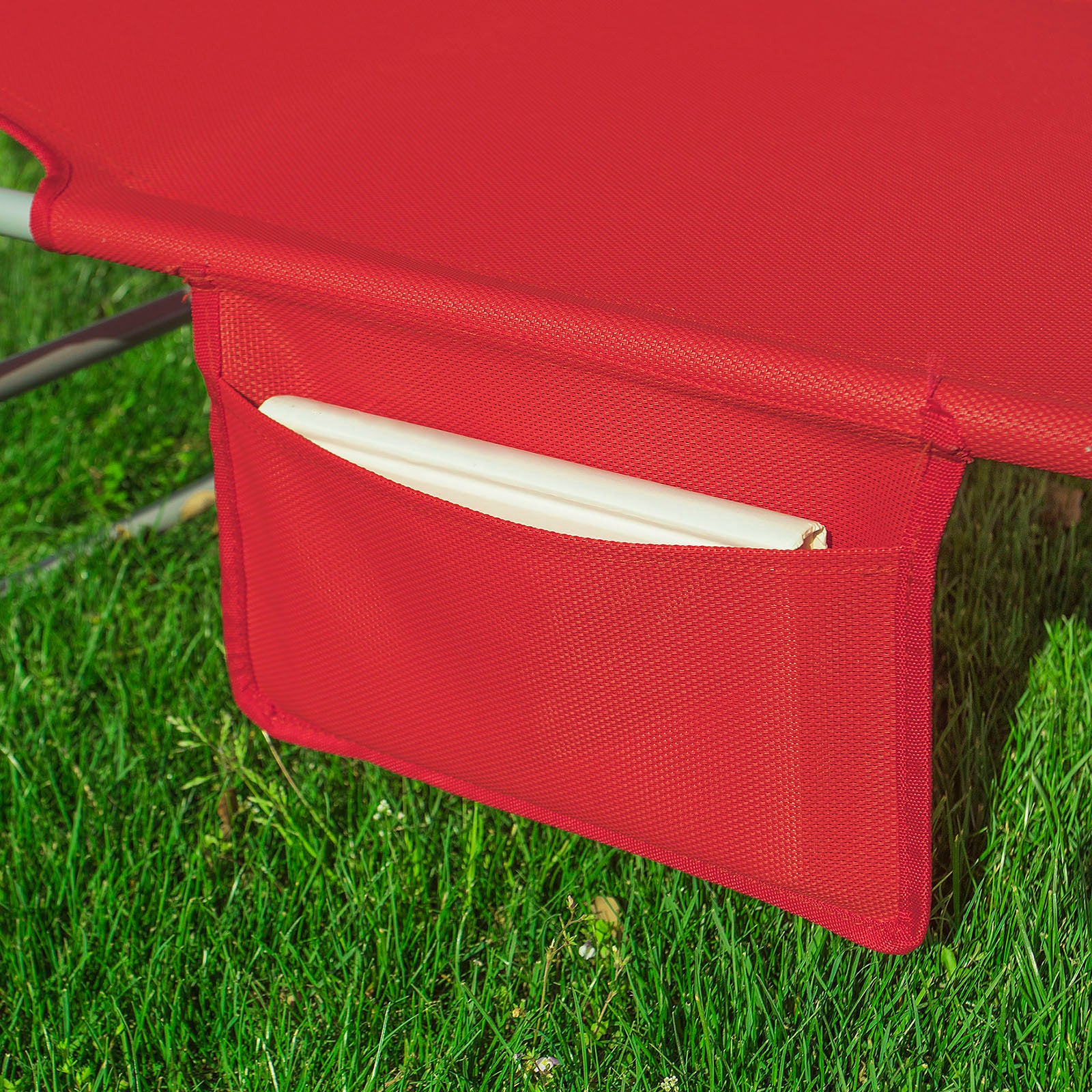 SoBuy Sdraio da Giardino Reclinabile Lettino Prendisole con Cuscino e Tasca Laterale Sedia Sdraio da Esterno per Patio Campeggio Spiaggia Sdraio Pieghevole da Giardino Rosso 155x56x81cm OGS35-R