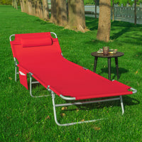 SoBuy Sdraio da Giardino Reclinabile Lettino Prendisole con Cuscino e Tasca Laterale Sedia Sdraio da Esterno per Patio Campeggio Spiaggia Sdraio Pieghevole da Giardino Rosso 155x56x81cm OGS35-R