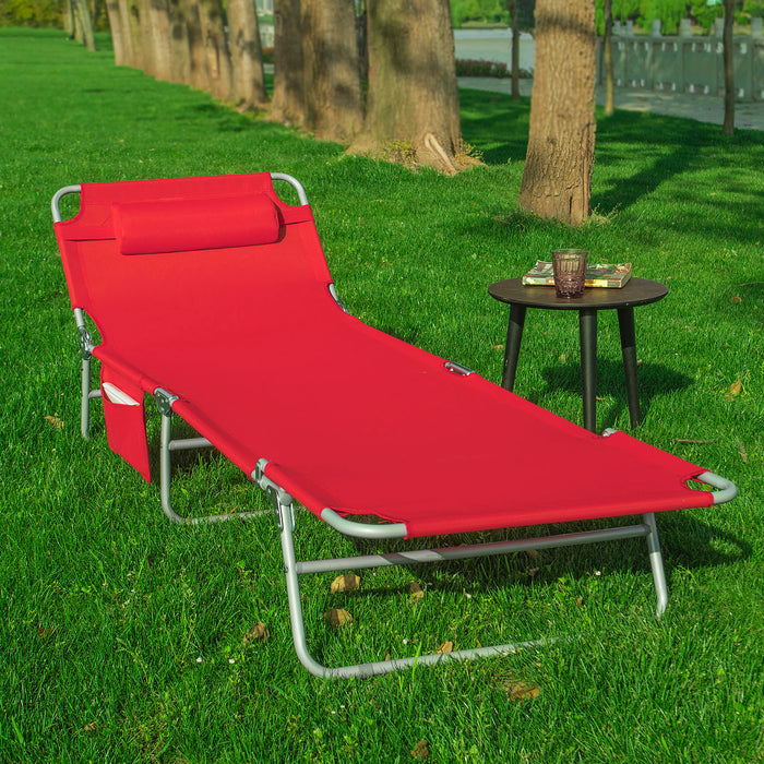 SoBuy Sdraio da Giardino Reclinabile Lettino Prendisole con Cuscino e Tasca Laterale Sedia Sdraio da Esterno per Patio Campeggio Spiaggia Sdraio Pieghevole da Giardino Rosso 155x56x81cm OGS35-R