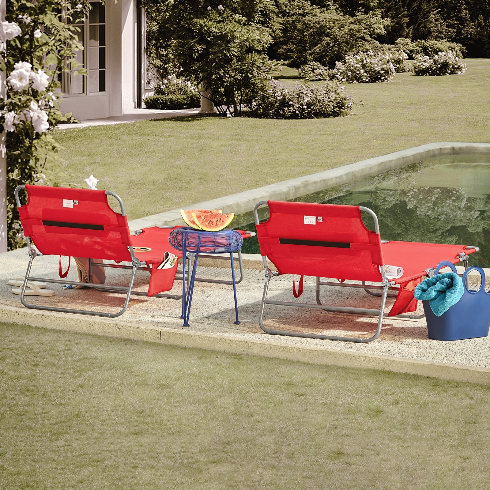 Sdraio pieghevole,lettino prendisole,schienale reclinabile,2 pezzi, Rosso OGS35-Rx2