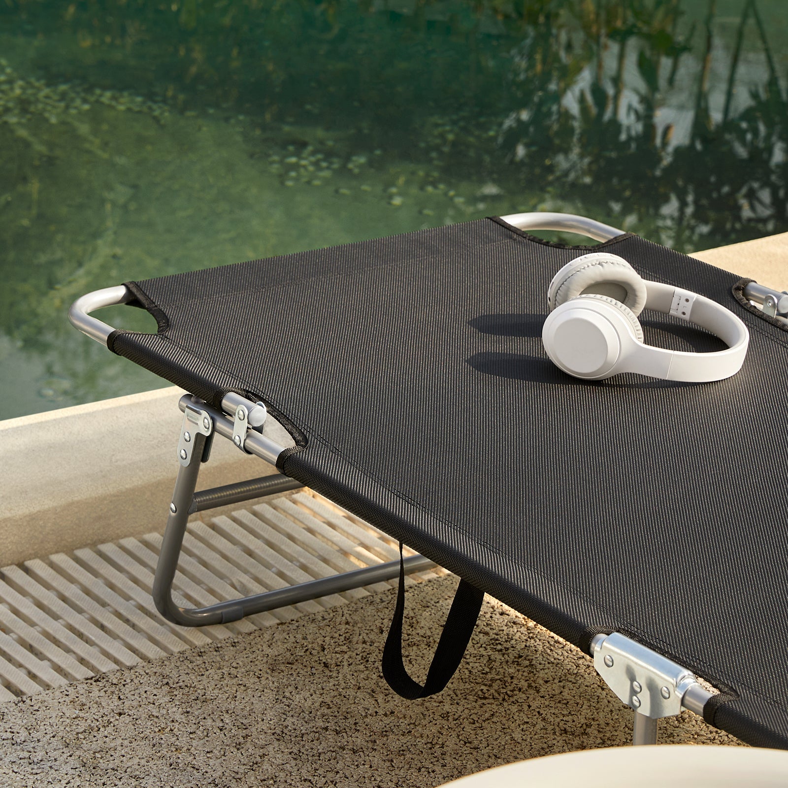 Sdraio pieghevole,lettino prendisole,schienale reclinabile,2 pezzi, Nero OGS35-SCHx2