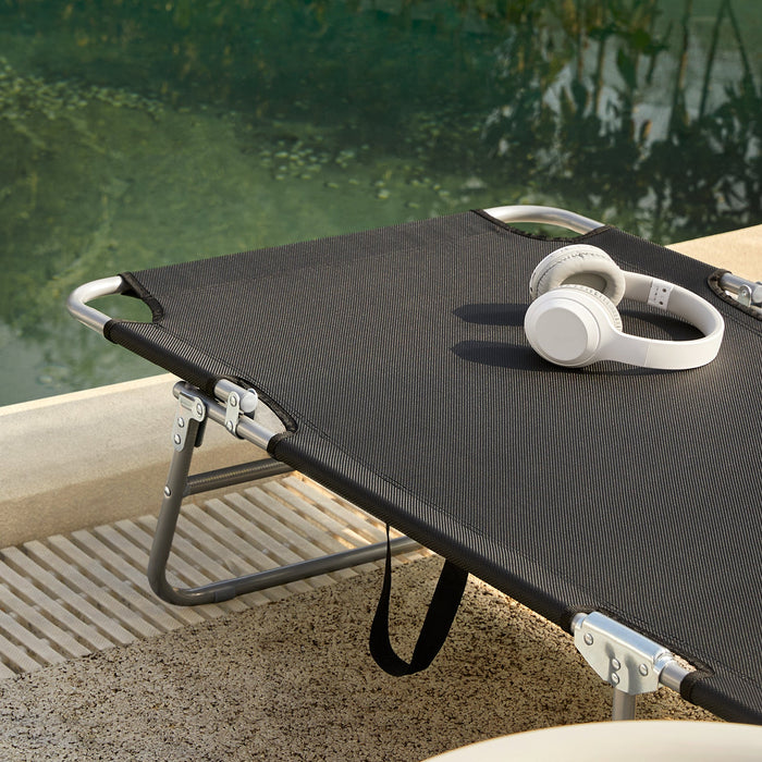 Sdraio pieghevole,lettino prendisole,schienale reclinabile,2 pezzi, Nero OGS35-SCHx2