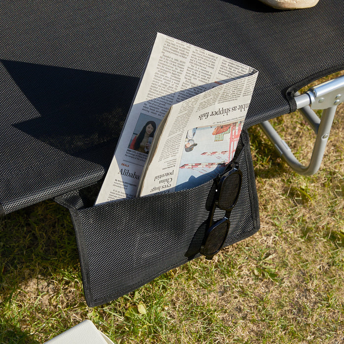 Sdraio pieghevole,lettino prendisole,schienale reclinabile,2 pezzi, Nero OGS35-SCHx2