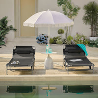 Sdraio pieghevole,lettino prendisole,schienale reclinabile,2 pezzi, Nero OGS35-SCHx2