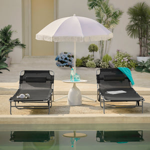 Sdraio pieghevole,lettino prendisole,schienale reclinabile,2 pezzi, Nero OGS35-SCHx2