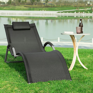 SoBuy Lettino prendisole da giardino Sedia con poggiatesta Sdraio per esterni giardino spiaggia Sedia da campeggio Nero 165x55x67 cm OGS38-SCH