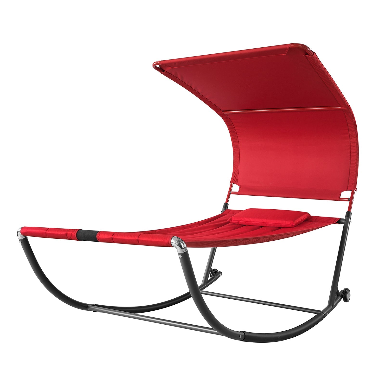 Lettino da Giardino con Ruote Poltrona a Dondolo Sdraio Giardino Letto Singolo Max. 200 kg L97*P207 cm Rosso OGS44-R
