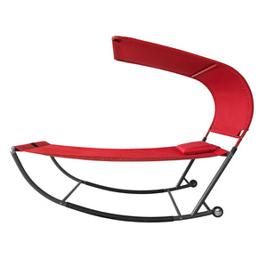 Lettino da Giardino con Ruote Poltrona a Dondolo Sdraio Giardino Letto Singolo Max. 200 kg L97*P207 cm Rosso OGS44-R