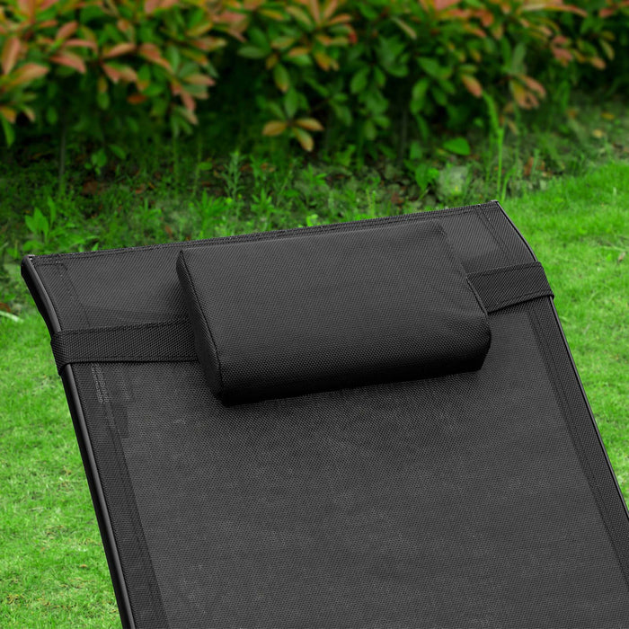 SoBuy Sdraio pieghevole Lettino prendisole Sedia con poggiatesta Sdraio per esterni giardino spiaggia Sedia da campeggio Nero 173x60x69 cm OGS45-SCH