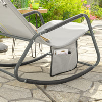 SoBuy Dondolo da Giardino Sedia a Dondolo da Esterno Lettino Prendisole con Tasca Laterale Poltrona da Giardino Sdraio per Patio Balcone Campeggio Spiaggia Grigio 143x57x85 cm OGS47-HG