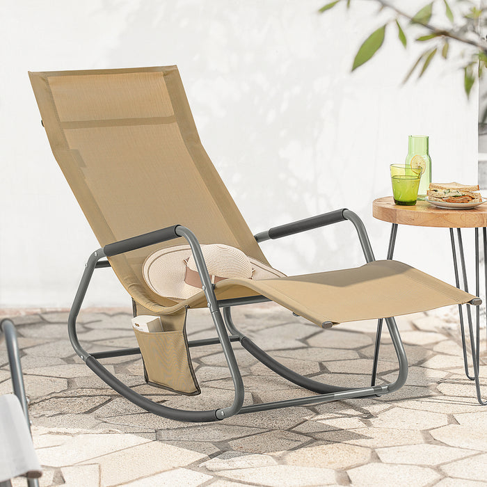 SoBuy Dondolo da Giardino Sedia a Dondolo da Esterno Lettino Prendisole con Tasca Laterale Poltrona da Giardino Sdraio per Patio Balcone Campeggio Spiaggia Cacchi 143x57x85 cm OGS47-KA