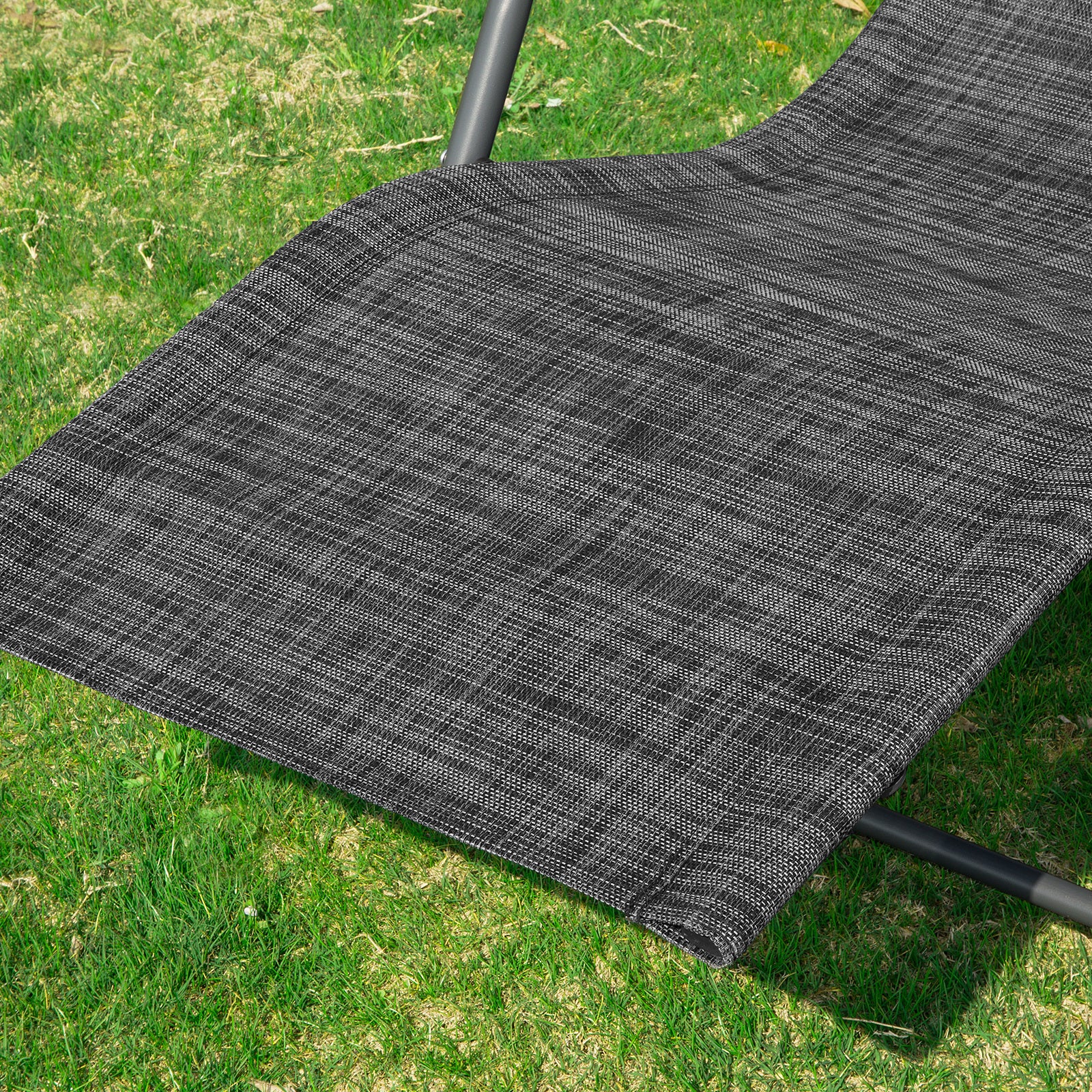 SoBuy Dondolo da Giardino Sedia a Dondolo da Esterno Lettino Prendisole con Tasca Laterale Poltrona da Giardino Sdraio per Patio Balcone Campeggio Spiaggia Nero/Grigio 143x57x85 cm OGS47-MS