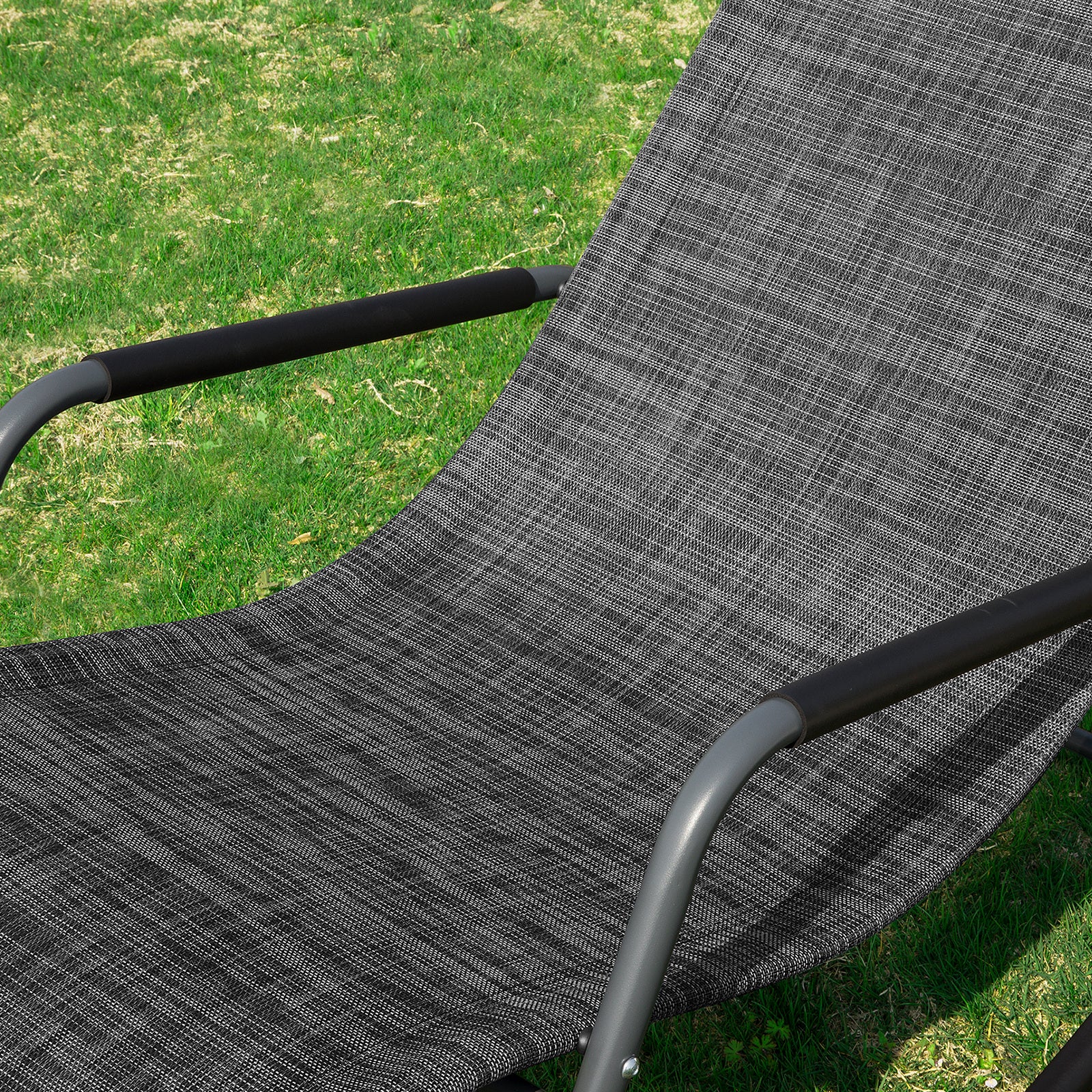 SoBuy Dondolo da Giardino Sedia a Dondolo da Esterno Lettino Prendisole con Tasca Laterale Poltrona da Giardino Sdraio per Patio Balcone Campeggio Spiaggia Nero/Grigio 143x57x85 cm OGS47-MS