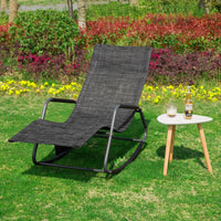 SoBuy Dondolo da Giardino Sedia a Dondolo da Esterno Lettino Prendisole con Tasca Laterale Poltrona da Giardino Sdraio per Patio Balcone Campeggio Spiaggia Nero/Grigio 143x57x85 cm OGS47-MS