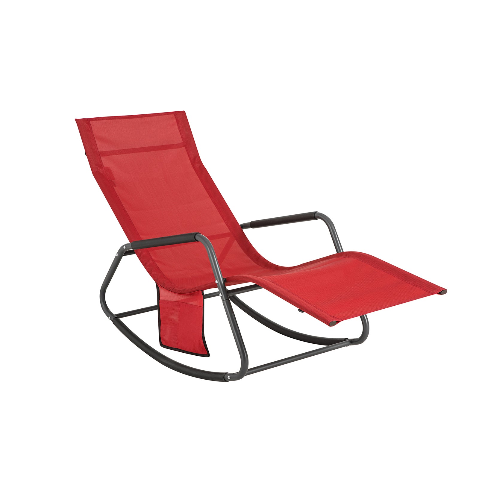 SoBuy Dondolo da Giardino Sedia a Dondolo da Esterno Lettino Prendisole con Tasca Laterale Poltrona da Giardino Sdraio per Patio Balcone Campeggio Spiaggia Rosso 143x57x85 cm OGS47-R