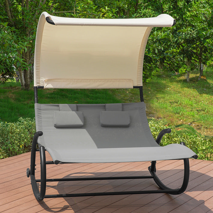 Sdraio Dondolo da Giardino 2 Posti con 2 Cuscini e Tettuccio Portata Fino a 300 kg L123*P190*A38 CM Grigio OGS50-HG