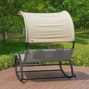 Sdraio Dondolo da Giardino 2 Posti con 2 Cuscini e Tettuccio Portata Fino a 300 kg L123*P190*A38 CM Grigio OGS50-HG