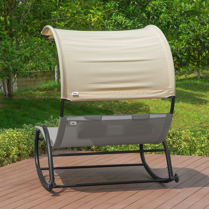 Sdraio Dondolo da Giardino 2 Posti con 2 Cuscini e Tettuccio Portata Fino a 300 kg L123*P190*A38 CM Grigio OGS50-HG