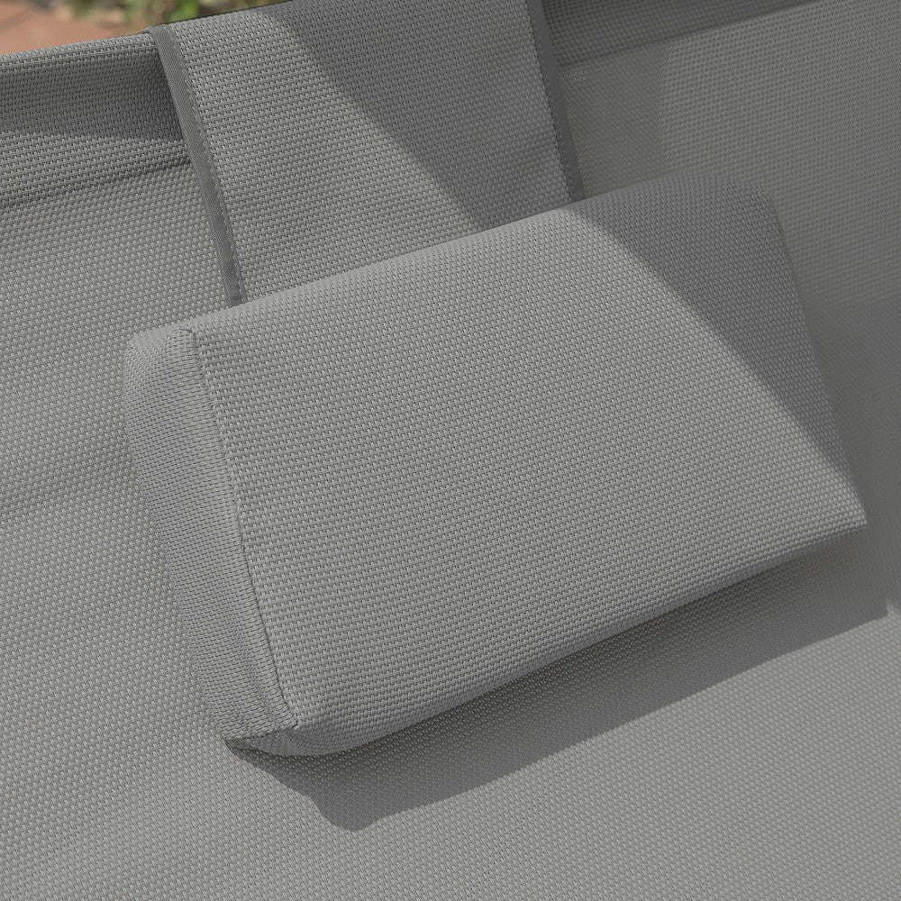 SoBuy Sdraio dondolo da giardino 2 Posti con 2 Cuscini e Tettuccio Sdraio prendisole per esterni Grigio 140x184x180 cm OGS50-HG