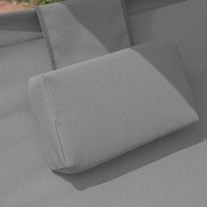 SoBuy Sdraio dondolo da giardino 2 Posti con 2 Cuscini e Tettuccio Sdraio prendisole per esterni Grigio 140x184x180 cm OGS50-HG