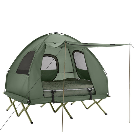 SoBuy Tenda da campeggio per 2 persone Letto a castello Tenda 4 in 1 con borsa di trasporto Brandina pieghevole campeggio Verde pratico 193 x 145 x 185 cm OGS61-L-GR