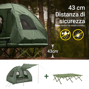SoBuy Tenda da campeggio per 2 persone Letto a castello Tenda 4 in 1 con borsa di trasporto Brandina pieghevole campeggio Verde pratico 193 x 145 x 185 cm OGS61-L-GR