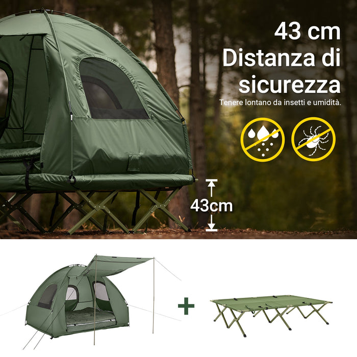 SoBuy Tenda da campeggio per 2 persone Letto a castello Tenda 4 in 1 con borsa di trasporto Brandina pieghevole campeggio Verde pratico 193 x 145 x 185 cm OGS61-L-GR