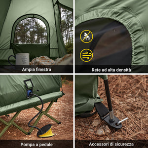 SoBuy Tenda da campeggio per 2 persone Letto a castello Tenda 4 in 1 con borsa di trasporto Brandina pieghevole campeggio Verde pratico 193 x 145 x 185 cm OGS61-L-GR