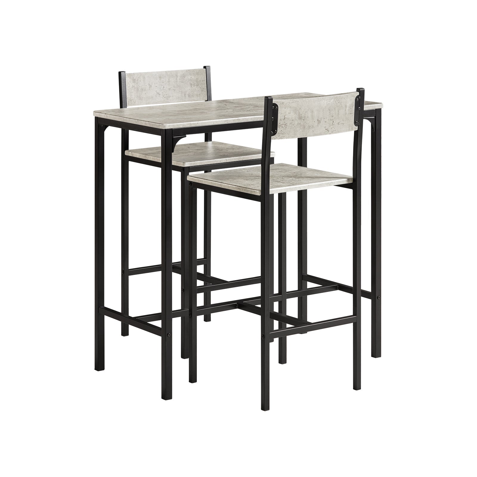 Set 3 Pezzi Tavolo con 2 sgabelli Alto Mobile Bar per casa Stile Vintage, Grigio, L89*P45*A86.5cm OGT03-HG