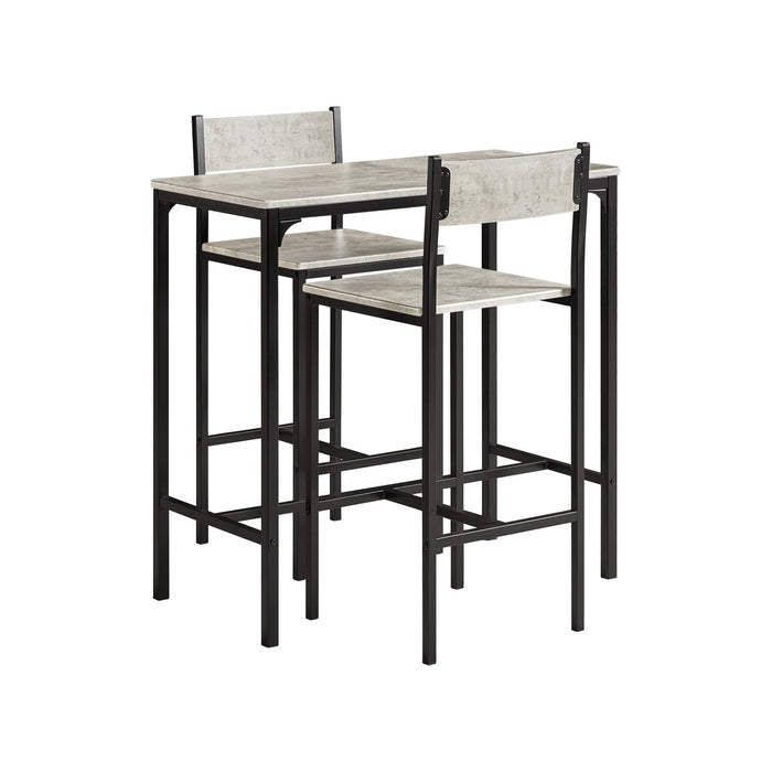Set 3 Pezzi Tavolo con 2 sgabelli Alto Mobile Bar per casa Stile Vintage, Grigio, L89*P45*A86.5cm OGT03-HG