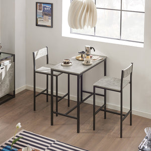 Set 3 Pezzi Tavolo con 2 sgabelli Alto Mobile Bar per casa Stile Vintage, Grigio, L89*P45*A86.5cm OGT03-HG