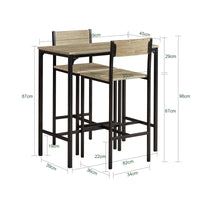 Set 3 Pezzi Tavolo con 2 sgabelli Alto Mobile Bar per casa Stile Vintage,Marrone, L89*P45*A86.5cm OGT03-N