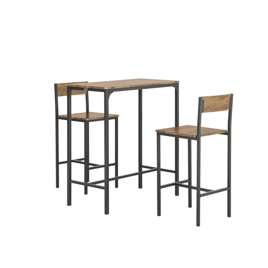 Set 3 Pezzi Tavolo con 2 sgabelli Alto Mobile Bar per casa Stile Vintage, Marrone scuro, L89*P45*,A100 cm OGT03-XL