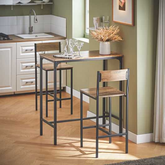 Set 3 Pezzi Tavolo con 2 sgabelli Alto Mobile Bar per casa Stile Vintage, Marrone scuro, L89*P45*,A100 cm OGT03-XL