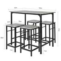 Set 5 Pezzi Tavolo con 4 sgabelli Mobile Bar per casa Stile Industriale L100*P60*A87 cm Grigio OGT11-HG