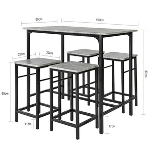 Set 5 Pezzi Tavolo con 4 sgabelli Mobile Bar per casa Stile Industriale L100*P60*A87 cm Grigio OGT11-HG