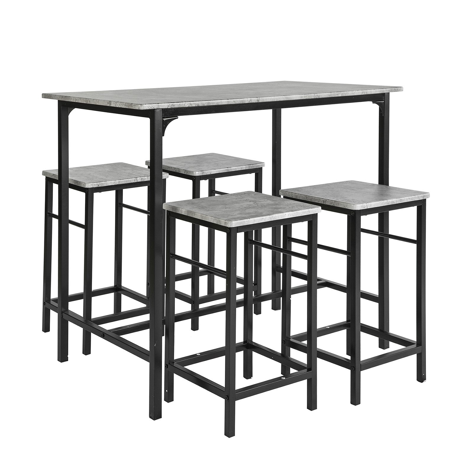 Set 5 Pezzi Tavolo con 4 sgabelli Mobile Bar per casa Stile Industriale L100*P60*A87 cm Grigio OGT11-HG